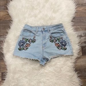 Forever21 • Flower Embroidered Jean Shorts